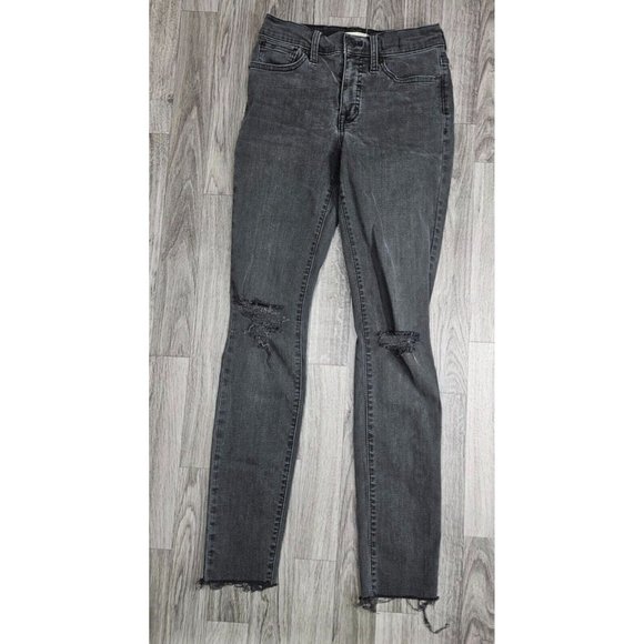 Madewell Women Size 25 Pockets Distressed Mid Rise Skinny Grey Black Denim Jeans - Picture 1 of 12